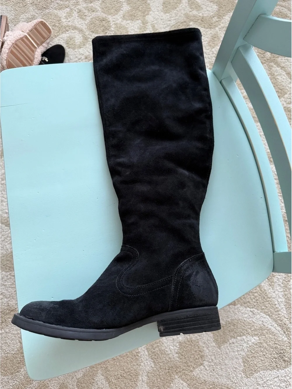 Born Black Suede Knee-High Boots with Back Zipper